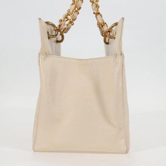 CHANEL Matelasse COCO Mark Chain Tote Bag Calf Skin Vanilla Gold CC Auth yk18012 - Picture 4 of 16